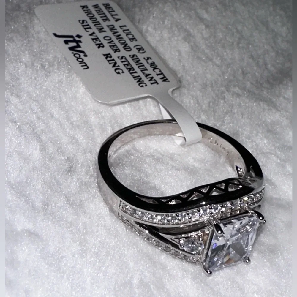 Engagement 5.3 ct lab diamond emerald cut style sterling silver band - Picture 3 of 4